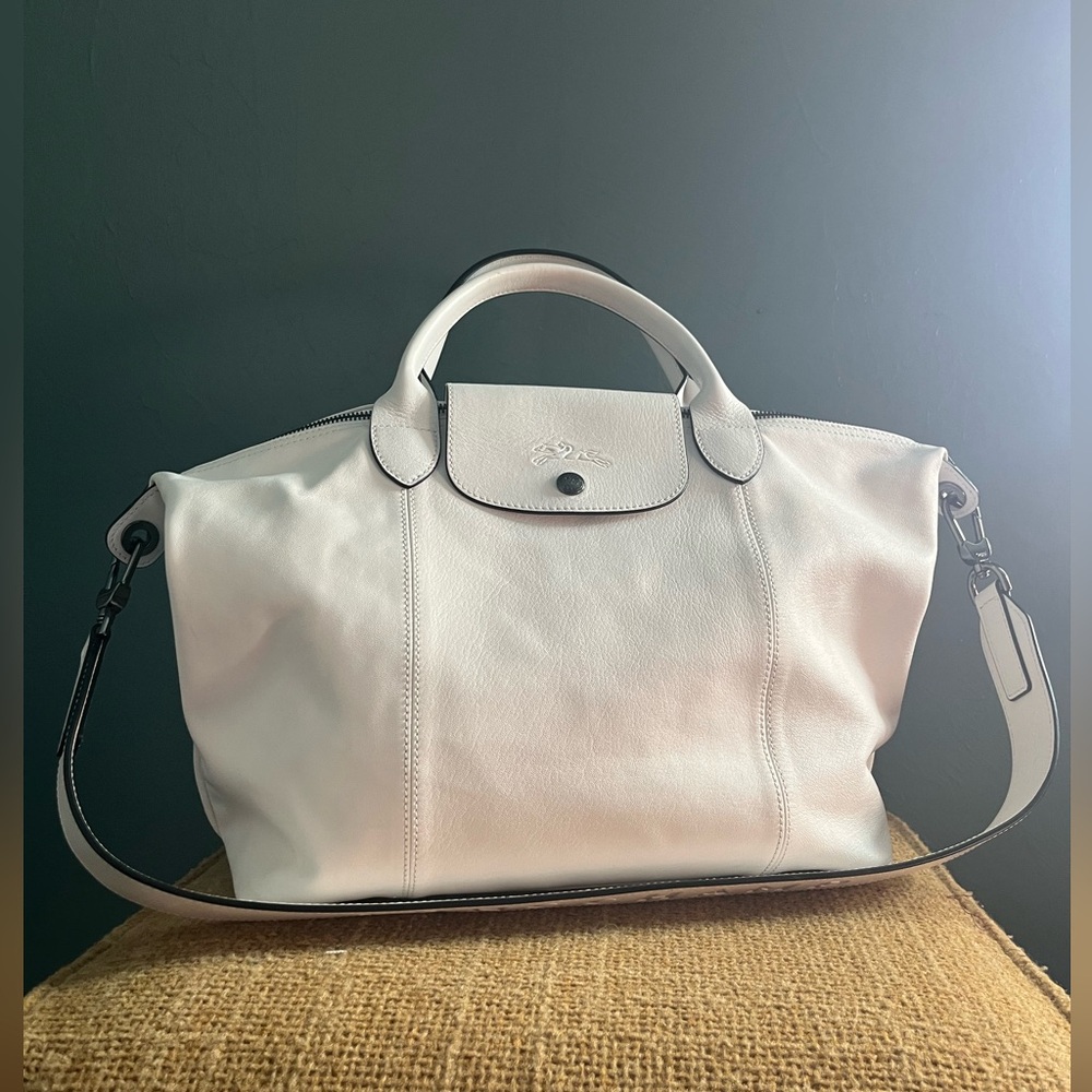 Longchamp le Pliage White leather bag